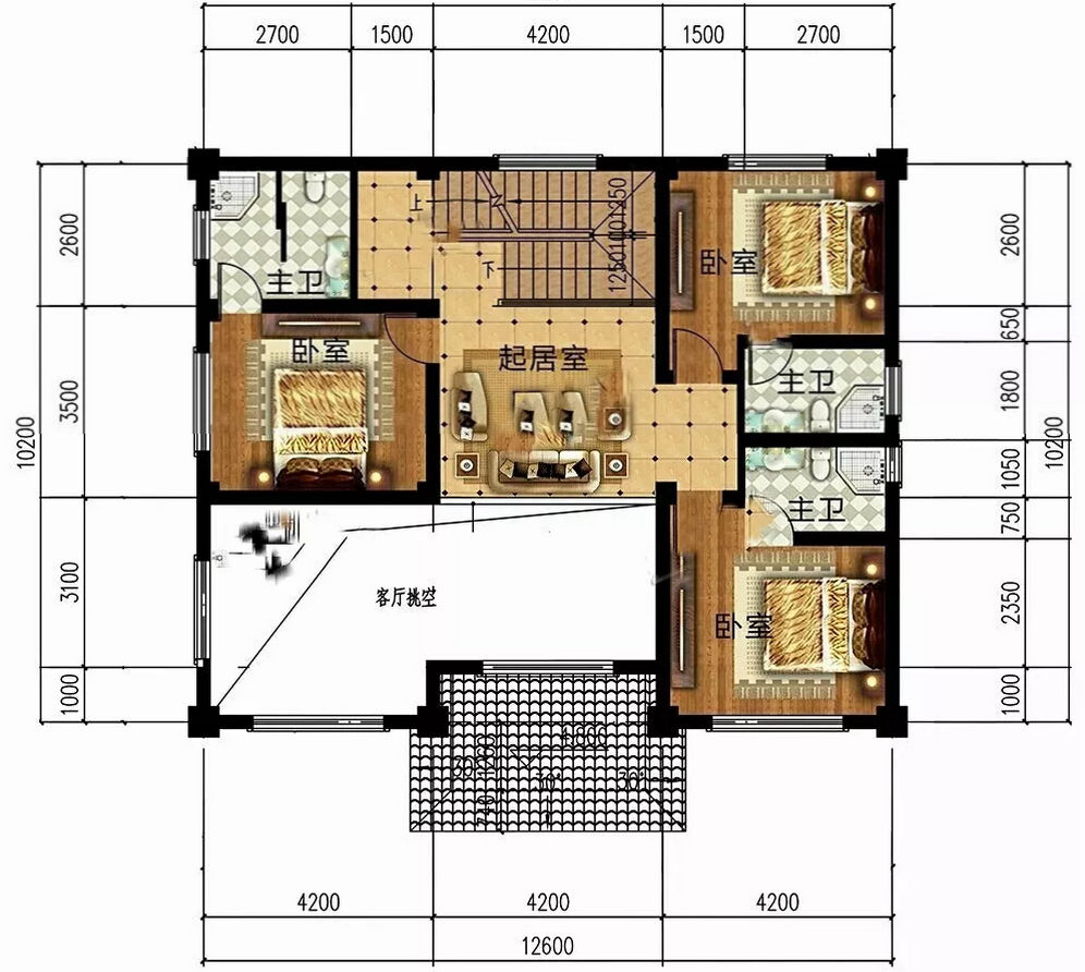 130平的新中式別墅，帶挑空客廳，布局真的很贊(圖3)